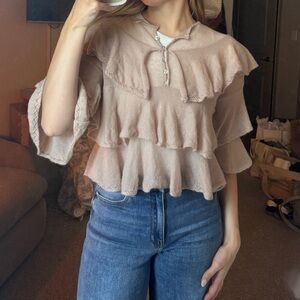 Zara Beige Ruffled Blouse